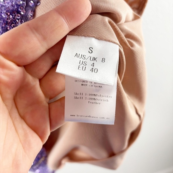 Bronx and Banco Lulu Sequin Glitter Feather One Shoulder Dress Purple Small - Picture 8 of 10